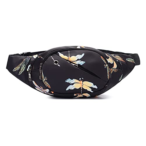 Crossbody Fanny Pack for Men&Women,Large Waist Bag & Hip Bum Bag with Adjustable Strap for Outdoors Workout Traveling Casual Running Hiking Cycling - color: Black Dragonfly