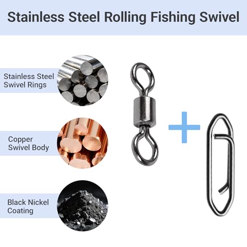 Atibin High Strength Fishing Clips Swivel Freshwater Saltwater Fishing Snaps Connector Rolling Barrel Swivels Fishing Clip Speed Change Black Nickel - size: Size 8+S (20lb) 50 pcs