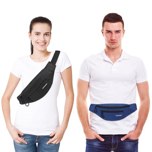 Ultra-light Crossbody Fanny Pack for Women Men Waist Belt Bag with 3 Zippered Pockets for Hiking, Running, Cycling, Outing (Navy Blue) - color: navy blue