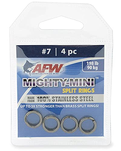 American Fishing Wire Mighty Mini Stainless Steel Split Rings, 3 Times Stronger Than Brass, Superior Holding Power for Fisherman and Outdoorsman - 100pcs in Bright Stainless Steel and Gunmetal Black - size: 4 pc, #7, 198 lb test, style: Gunmetal Black
