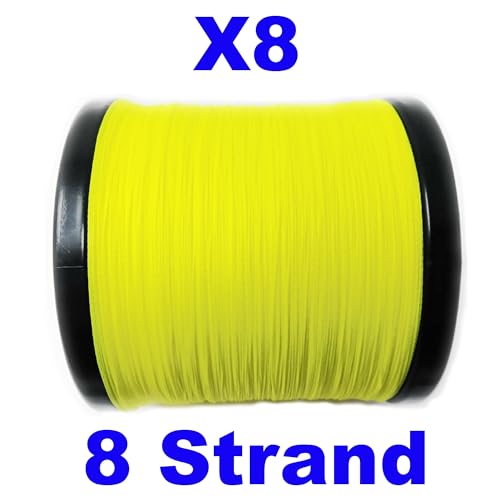 Reaction Tackle Braided Fishing Line - Pro Grade Power Performance for Saltwater or Freshwater Fish - Colored Fishing Line Braid for Extra Visibility - color: X8 Hi Vis Yellow, size: 15 Lb (1500 Yards)