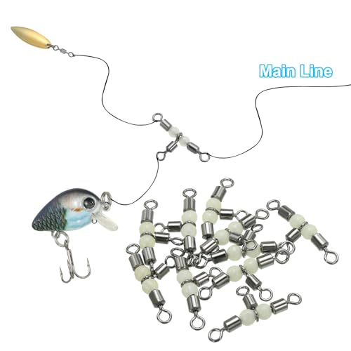 PATIKIL 3 Way Swivel Cross Line T Turn Rolling Tackle with Luminous Beads for Catfish Surf Rig - size: 1.5x0.8 Inch