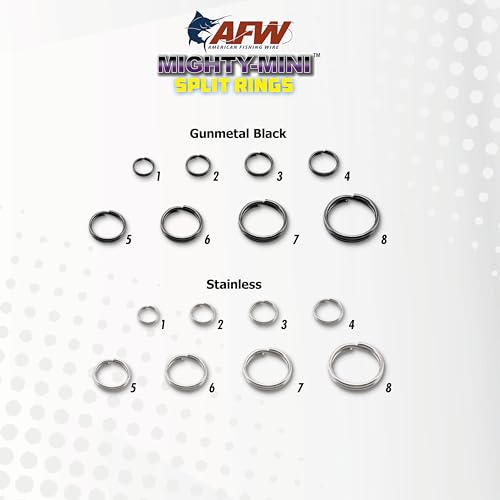 American Fishing Wire Mighty Mini Stainless Steel Split Rings, 3 Times Stronger Than Brass, Superior Holding Power for Fisherman and Outdoorsman - 100pcs in Bright Stainless Steel and Gunmetal Black - size: 4 pc, #7, 198 lb test, style: Stainless Steel