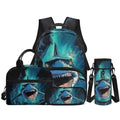 Shark Backpack and Lunch Box Set 4 PCS Schoolbag Book Bag with Insulated Lunch Bag Box Pencil Case Water Bottle Holder Carrier Sling Bag - color: Shark