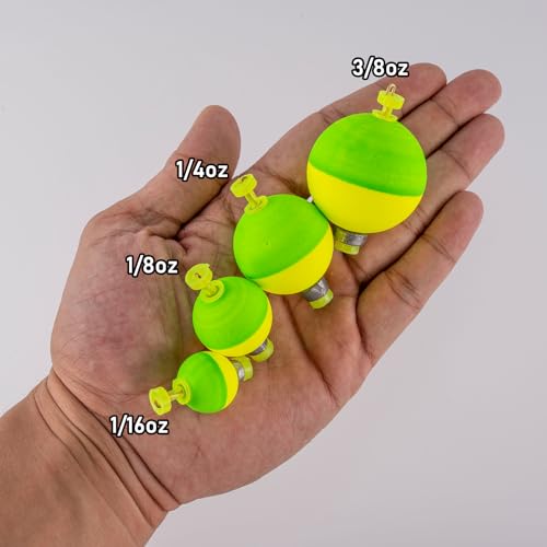 Dr.Fish 10 Pack Weighted Fishing Bobbers Snap-on Spring Floats EVA Foam Push Button Clip on Floats Fly Fishing Trout Bass Crappie Catfish - color: Red/Chartreuse, size: Diam 1.5''(3/8oz)