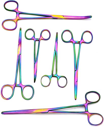 Premium Quality Ultimate Set of 6 Pcs Straight & Curved Hemostat Forceps Locking Clamps Stainless Steel Serrated Jaws for Better Grip-Ideal for Nurses, Fishing + More (Multi Color) - color: Multi Color