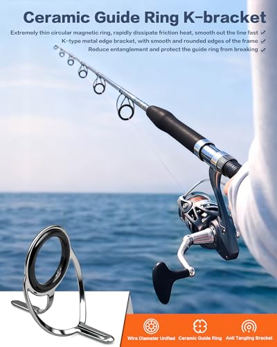 IZTOSS Fishing Rod Tip Repair Kit Fishing Rod Guides Replacement Kit Black Stainless Steel, Wear Resistant Ceramic Ring for Saltwater & Freshwater Fishing Rod 60/90Pcs - color: 60PCS