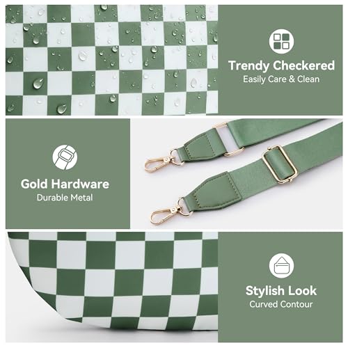 KALIDI Checkered Crossbody Bags for Women Travel Flat Fanny Packs for Woman Men Nylon Cross Body Purse Fashion Belt Bum Bag - color: Beans Green Checkered