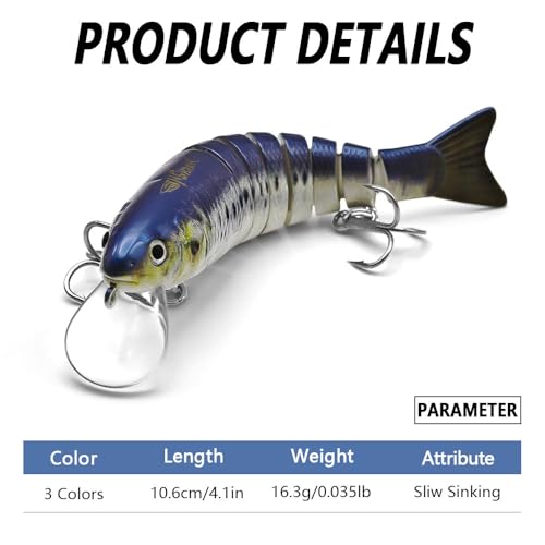 Fishing Lures for Freshwater and Saltwater，Lifelike Swimbait Lures for Bass Trout Pike，Amazing Fishing Gifts for Fishman - size: B1-4.1''0.035lb