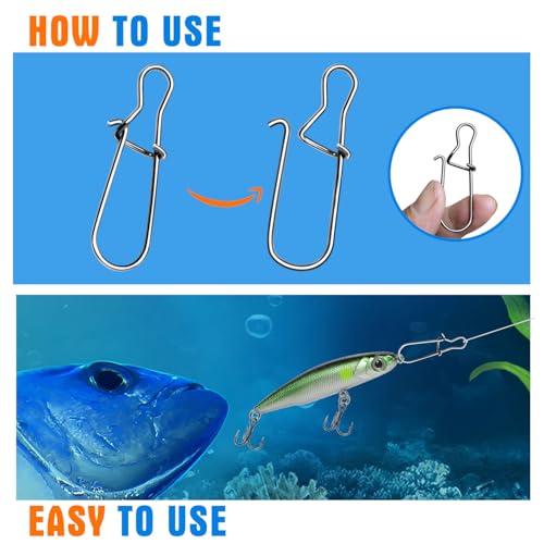 100PCS Size 0-8 Stainless Steel Duo Lock Snap Clip Swivel Lure Snaps Fishing Clips Swivels Fishing Tackle Kit Fishing Snaps Clip High Strength Fishing Gear Hooked Snap - size: #5-80lb-100PCS