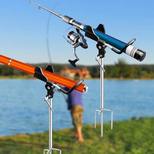 2 Pack Fishing Rod Holders for Bank Fishing, Multifunctional Stainless Steel Fishing Pole Holders for Ground, 360 ° Adjustable & Detachable Easy to Carry, Gift for Men Father’s Day, Birthday Day - style: All-season