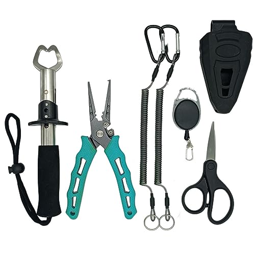 Fishing Pliers,Saltwater Resistant Fishing Gear,Fly Fishing Tools Set,Hook Remover Split Ring,Ice Fishing Gifts for Men - color: Blue Tool Set