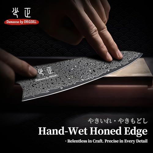 DRGSKL Damascus Chef Knife 8 Inch - VG10 Kitchen Knife for Meat Cutting - Japanese G10 Handle - Sharp Cooking Knives for Vegetables and Fruit - with Gift Box - size: 8.1 inch