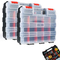 AMM Tool Box, Double Side Tool Box Organizer with 34 Compartments, Removable Dividers, Tackle Box Small Parts Screw Hardware Organizer for Screws, Nuts, Nails and Bolts (2 Piece, Red) - size: 2PC