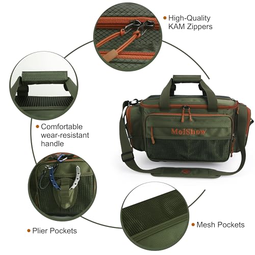Fishing Tackle Box Bag - Fishing Bags for Saltwater or Freshwater (#Green) Fishing Tackle Bags - Padded Shoulder Strap - Tackle Bag for 3600 3700 Tackle Box - color: Green-Large (20"L*11.8"W*9.8"H)