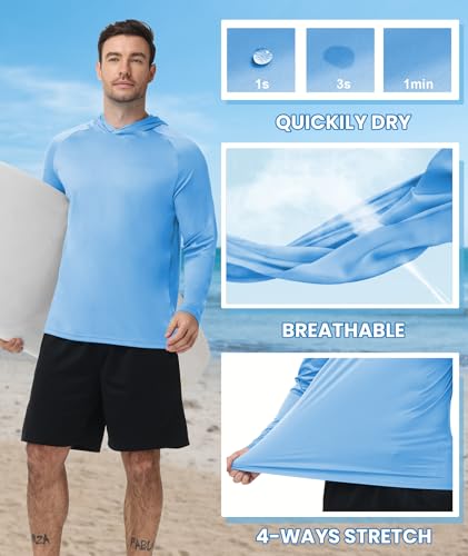 ZITY 5 Pack Men's Sun Protection Long Sleeve Hoodie Shirts UPF 50+ Fishing Shirts Lightweight Athletic Rash Guard Sweatshirts - color: Lightblue/White/Lightgray/Azure/Darkblue, size: XX-Large