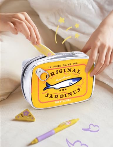 Cessfle Canned Sardines Makeup Bag, Funny Sardine Tin Fish Cosmetic Bag, Creative Cute Makeup Bag Kawaii Pencil Case Pouch, Coquette Make up Pouch for Women - color: Yellow