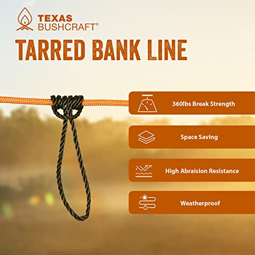 Texas Bushcraft Tarred Bank Line Twine - #36 Black Nylon String for Fishing, Camping and Outdoor Survival – Strong, Weather Resistant Bankline Cordage for Trotline - style: Twisted