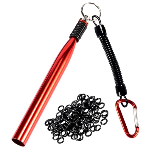 Wacky Rigging Tool, Fishing Bait Rigs, Wacky Rig Ring Tool with 70PCS Worm O-Rings, Wacky Worm Kit for Senko Neko Finesse Stick Soft Baits - color: Red+a fishing lanyard