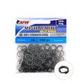 American Fishing Wire Mighty Mini Stainless Steel Split Rings, 3 Times Stronger Than Brass, Superior Holding Power for Fisherman and Outdoorsman - 100pcs in Bright Stainless Steel and Gunmetal Black - size: 100 pc, #6, 120 lb test, style: Gunmetal Black