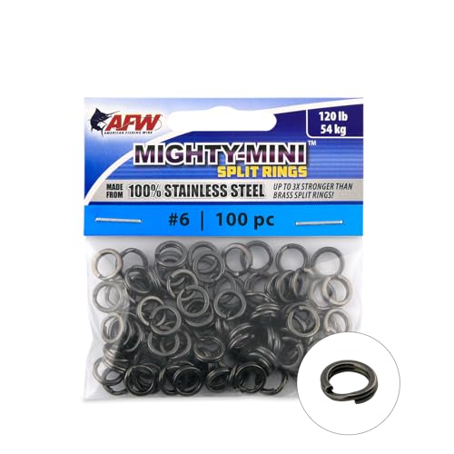 American Fishing Wire Mighty Mini Stainless Steel Split Rings, 3 Times Stronger Than Brass, Superior Holding Power for Fisherman and Outdoorsman - 100pcs in Bright Stainless Steel and Gunmetal Black - size: 100 pc, #6, 120 lb test, style: Gunmetal Black