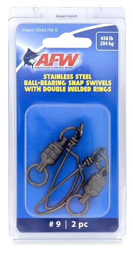 American Fishing Wire Stainless Steel Ball Bearing Snap Swivels with Double Welded Rings - size: 2 pc, #9, 450 lb test, style: 2 Piece