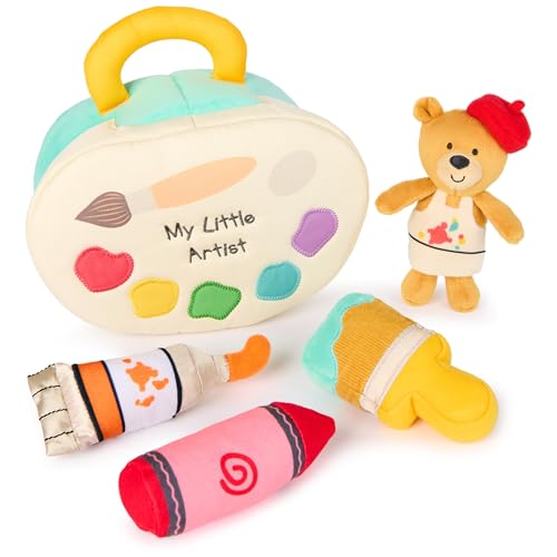 GUND Baby My Little Artist 5-Piece Plush Playset with Rattle, Squeaker and Crinkle Plush Toys, Sensory Toy for Babies and Newborns, 7.5” - style: Artist Playset