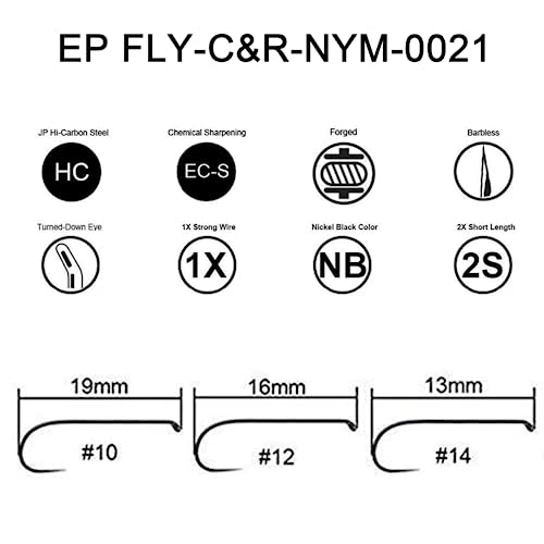 Eupheng Fly Fishing Hooks 100pc Pack Barbless Catch & Release Dry Wet Nymph Shrimp&Pupa, Streamer, Caddis, Jig, Scud Flies Fishing Hooks - color: EP Fly-C&R-NYM-0021, size: #12