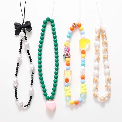 Beaded Phone Lanyard Wrist Strap Phone Charms Fixed Beads Pearl Chain - color: PC-hdj-3