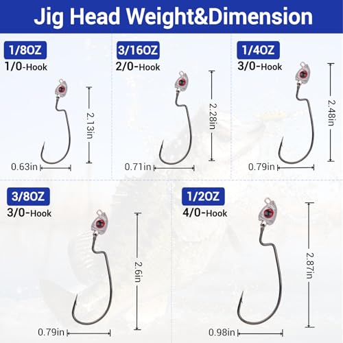 Vivid Fish Eyes Swimbait Jig Heads for Fishing, 15Pcs Swing Bass Jigheads Lifelike Weedless Jig Heads for Ned Rig or Texas Rig 1/8 3/16 1/4 3/8 1/2oz - size: 1/8oz-1/0, 15Pcs