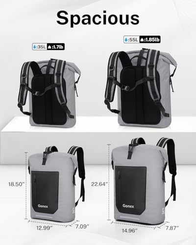 Gonex Waterproof Ultralight TPU Backpack 35L Roll Top Dry Bag, Kayaking | Back Padding, Camping, Fishing, Travel, Adjustable Straps, External & Internal Storage Pockets, Grey - color: Grey, size: 35L