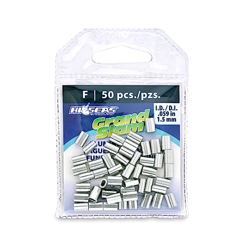 HI-SEAS Grand Slam Aluminum Fishing Line Crimp Sleeves - Retail Pack, Durable and Strong Crimps for Monofilament 40lb Test up to 600lb Test for Saltwater Fishing Leaders - style: 50 Pc/1.5 Mm Inside Diameter