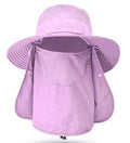 Fishing Hat for Men & Women, Outdoor UV Sun Protection Wide Brim Hat with Face Cover & Neck Flap - color: Purple
