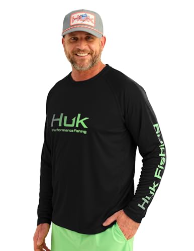 HUK Men's Pursuit Vented Long Sleeve Fishing Shirt (+30 UPF) - color: Black 2.0, size: Small