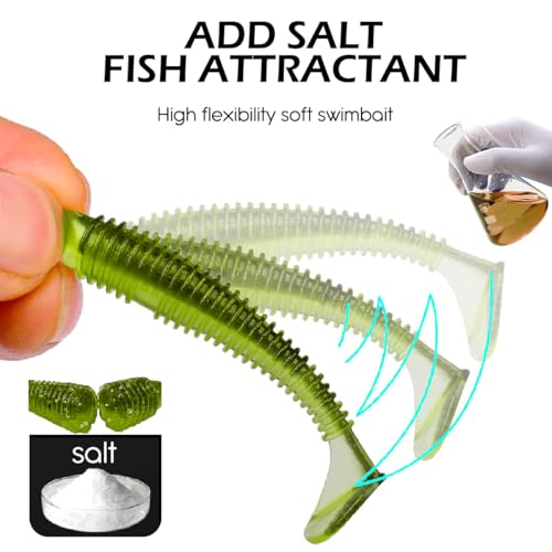 10 Pcs Paddle Tail Swimbaits Lures, 2 and 3 Inch Soft Plastic Fishing Lures Kit, Bass Fishing Lure Swim Baits with 6 Color, for Fishing Trout, Crappie, Bass, Redfish, Freshwater, Saltwater - color: Light Green, size: 3 inch