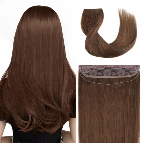 Invisible Wire Hair Extensions Real Human Hair - 16 Inch 80G Chestnut Brown Transparent Fish Line Clip-Ins Hair Piece, 100% Remy Human Hair Extensions for Women - color: #6 Chestnut Brown, size: 16 Inch