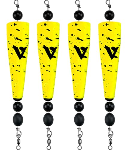 4 Pack Pre-Rigged Popping Corks for Fishing, Steel Wire Leader Saltwater Fishing Cork Float with Rattling Beads, Weighted Popping Cork for Redfish Trout Snook - color: Yellow with Black Splatter, size: 5" (1oz)
