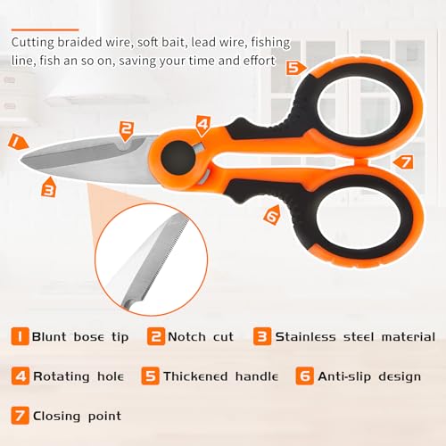 Honoson 3 Pcs 5.7" Fishing Scissors Braided Line Cutters Fishing Heavy Duty 3cr13 Non Slip Serrated Edge Scissors Saltwater Freshwater Braid Multi Function Snips for Trimming (Orange) - color: Orange