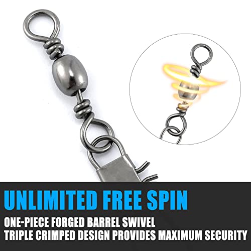 Dr.Fish 50 Pack Fishing Snap Swivels, Barrel Swivels Fishing Tackles, Stainless Steel Safty Interlock Snaps Leader Line Lure Connector Fresh&Saltwater 26-132Lb - size: #14(26LB)-50 Pack