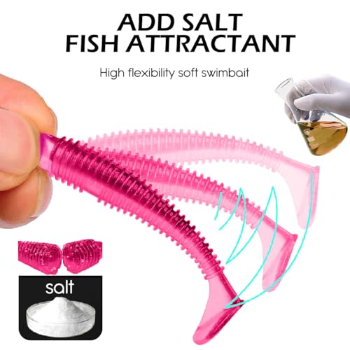 10 Pcs Paddle Tail Swimbaits Lures, 2 and 3 Inch Soft Plastic Fishing Lures Kit, Bass Fishing Lure Swim Baits with 6 Color, for Fishing Trout, Crappie, Bass, Redfish, Freshwater, Saltwater - color: Rose Red, size: 2 inch