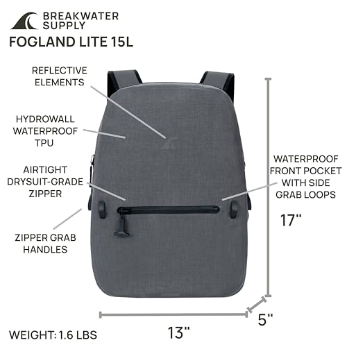 Breakwater Supply™ Fogland Lite CORDURA Small Waterproof IP68 Submersible Backpack | Laptop Sleeve & Airtight Zippers for Outdoors, Kayaking, Hiking, Cycling, Unisex TPU Dry Bag (Goshen Gray, 15L) - color: Cordura Goshen Gray, size: 15L