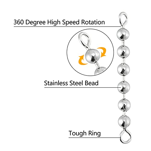 Dr.Fish 20 Pack Fishing Bead Chain Swivels Stainless Steel High Speed Trolling Swivels Fishing Tackle Rig Fishing Gear Freshwater Saltwater Salmon Walleye - size: 4 bead, 1/8"
