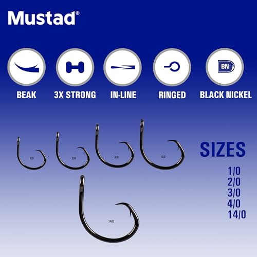 Mustad Demon Perfect Inline Circle Hook 39954NP - 1X Fine Fishing Hooks, Up Eye, Ideal for Saltwater and Freshwater Species, Original Patented Circle Hook Design, Inline Hooks - size: Size 3/0, style: Pack of 25