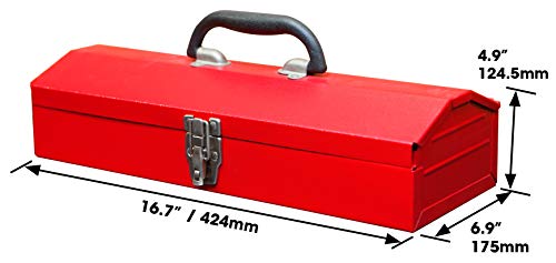 BIG RED TB102 Torin 16" Hip Roof Style Portable Steel Tool Box with Metal Latch Closure, Red - color: Red, size: 16.7"x6.9"x4.9"