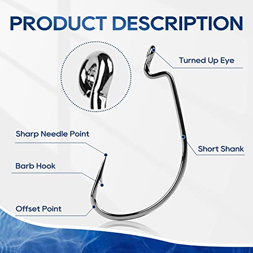 UCEC Fishing Hooks Offset Shank Worm Hooks Extra Wide Gap 2X Strong Carbon Steel Bait Jig for Bass Fishing Trout Catfish Saltwater Freshwater 1/0 2/0 3/0 4/0 5/0 30pcs/Box - size: 5/0 30pcs