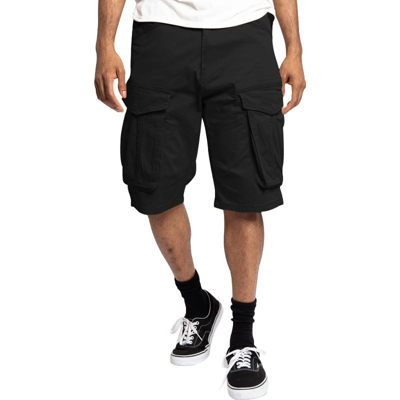 Mens Summer Casual Cargo Shorts Fashion Lightweight Loose Fit Short Pants Drawstring Elastic Waisted Outdoor Shorts - color: Black, size: Small