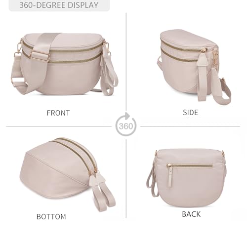 Pure Colour Crossbody Bum Bags for Women Spacious Checkered Cross body Bag Nylon Trendy Fanny Pack for Travel - color: Beige