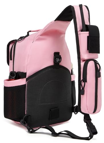 Tactical Sling Crossbody Bag Holster Shoulder Backpack 15L Water Bottle Holder Radio Pouch 6 Elastic Slots for Men Women Hiking Hunting Shooting - color: Pink