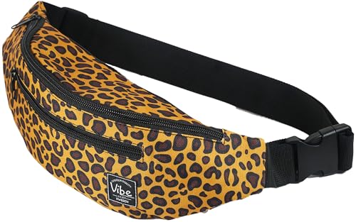 Vibe Festival Gear Rave Fanny Pack for Women Men – Festival, 4 Pockets, Adjustable Strap, Cute Waist Bag, Crossbody Belt Bag, Hiking, Running, Cycling - color: Leopard, size: Fits Most