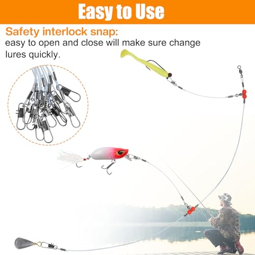 Fishing Leaders Saltwater Tackle Surf Fishing Rigs High Strength Fishing Wire Leader Line Rig with Swivels Snap for Lures Bait Hooks - color: Blue Nylon, style: 2 Arm, 12pcs